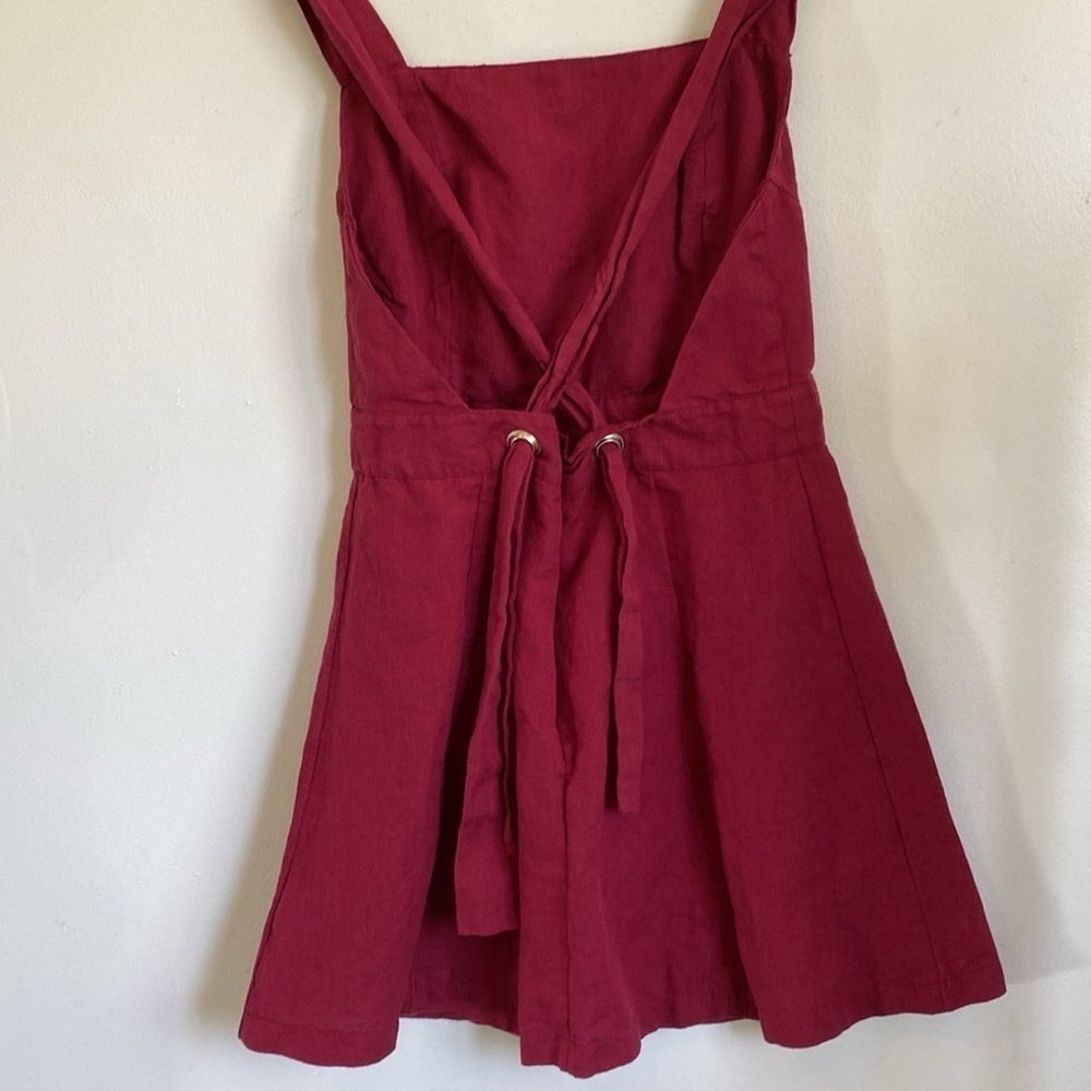 Urban Outfitters Linen Cotton Blend Open Back Dress Women’s Size Medium Maroon - Picture 4 of 10